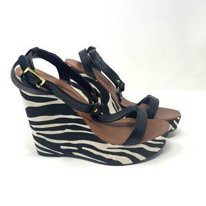 Ralph Lauren Zebra Print Platform Wedge Heels Sandals size 8.5